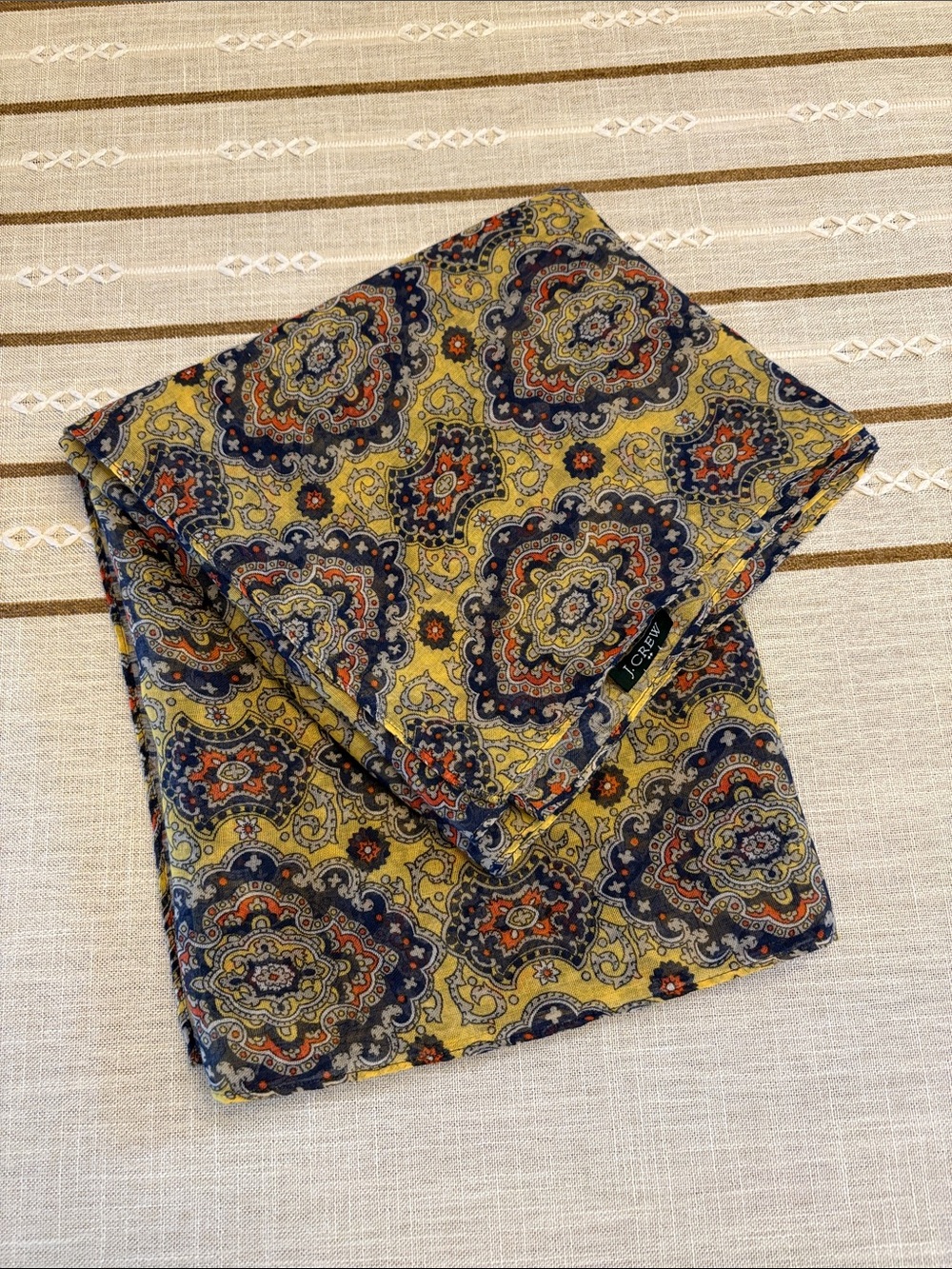 Yellow Paisley Scarf with Navy & Rust Accents